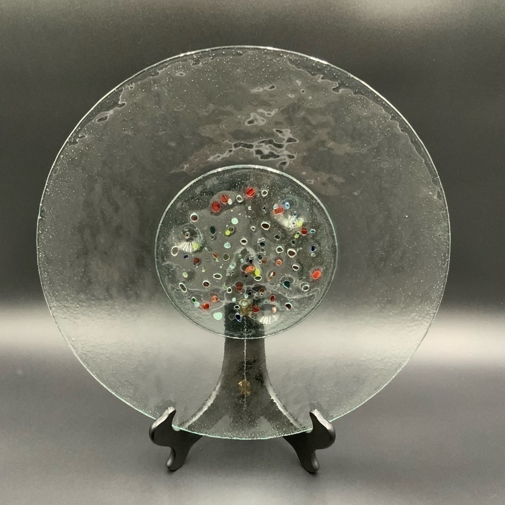 Handmade Footed Fused & Bubble Glass Platter/Wall Hanging “Sand Pebbles” - Picture 7 of 9